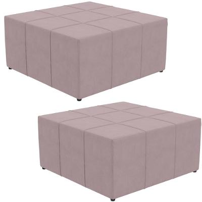 Kit 02 Puffs Quadrado Milano 90x90 W01 Suede Rosê
