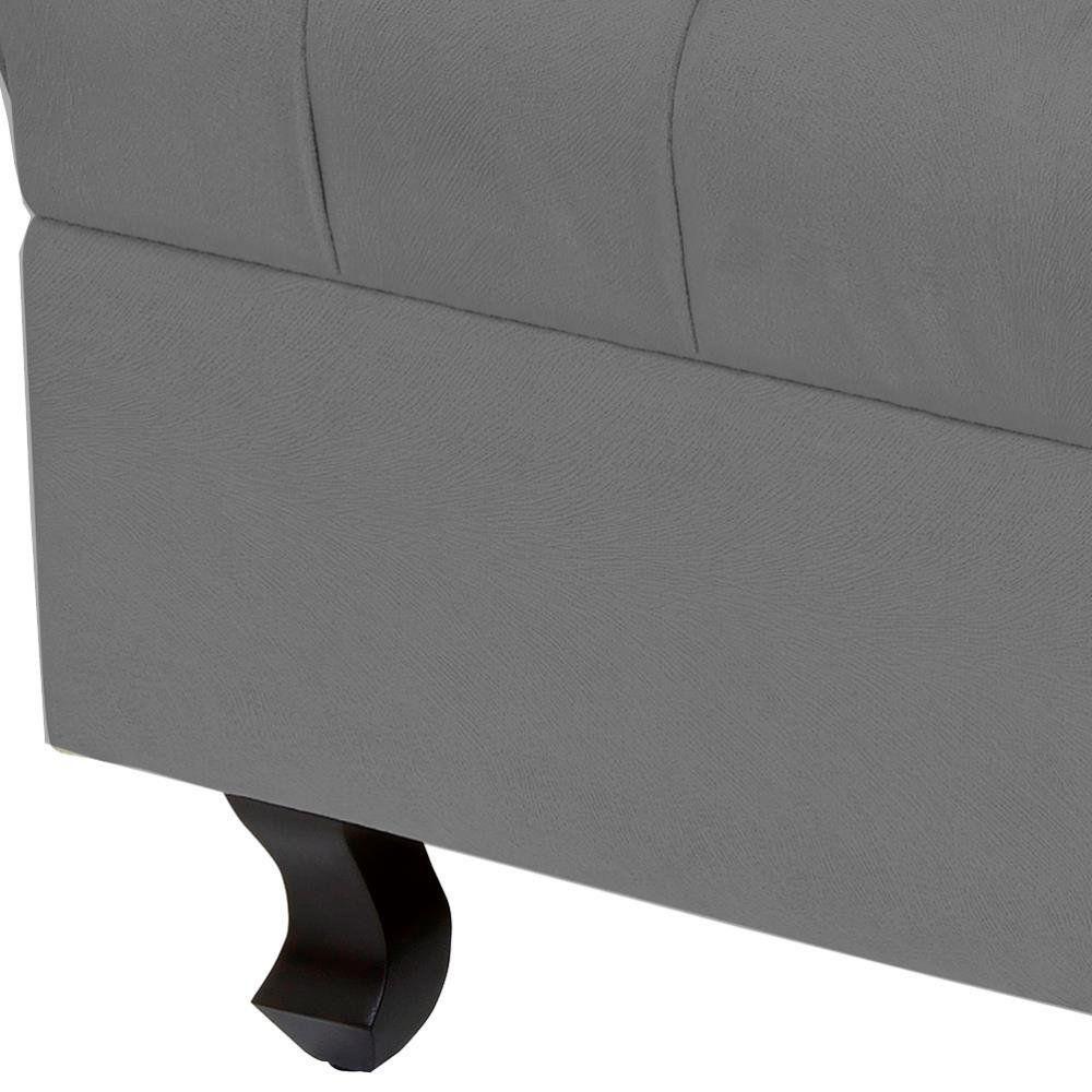 Kit 02 Puffs París Luis Xv Capitone Suede Cinza Pés Madeira - 2