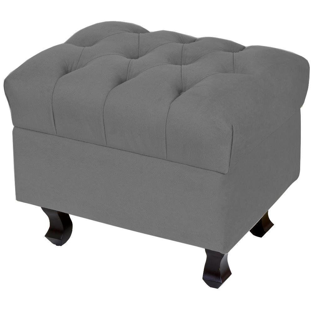 Kit 02 Puffs París Luis Xv Capitone Suede Cinza Pés Madeira - 4