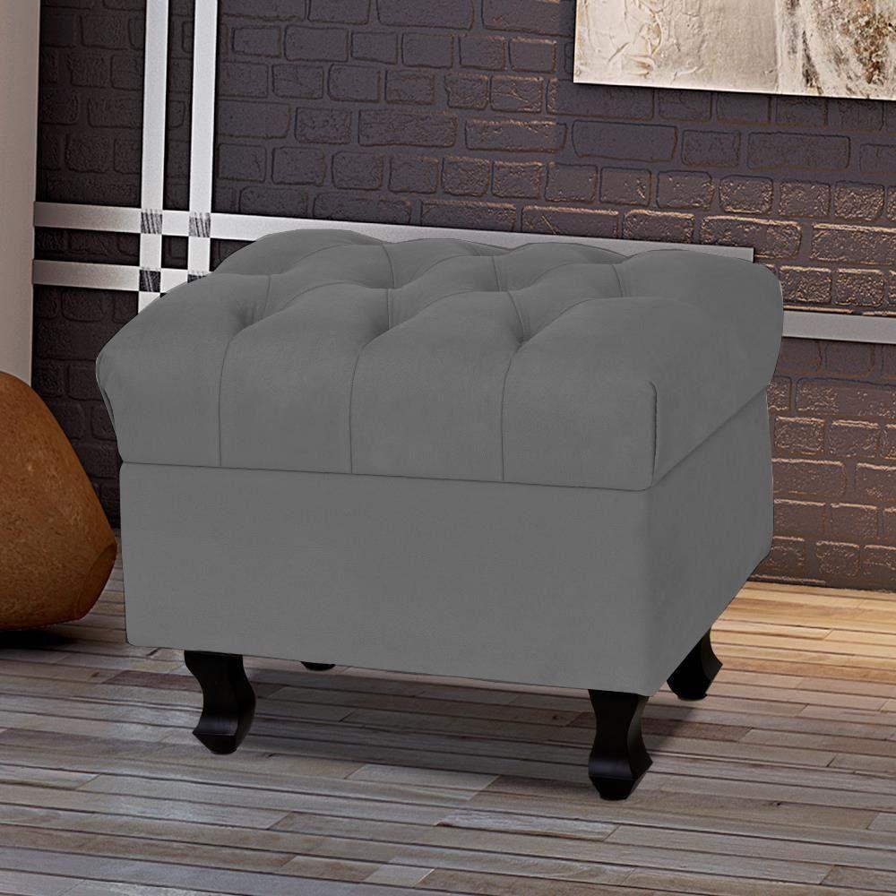 Kit 02 Puffs París Luis Xv Capitone Suede Cinza Pés Madeira - 5