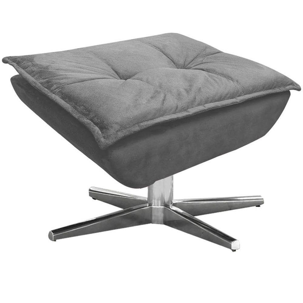 Kit 2 Puff'S Decorativos Base Giratória Cromada Charger Suede Grafite G19 - Gran Belo - 3