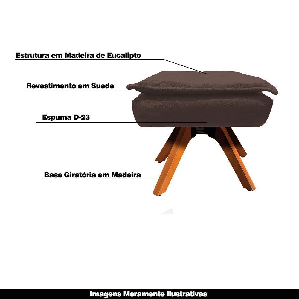 Kit 2 Puff'S Decorativos Base Giratória Em Madeira Charger Suede Marrom G19 - Gran Belo - 6