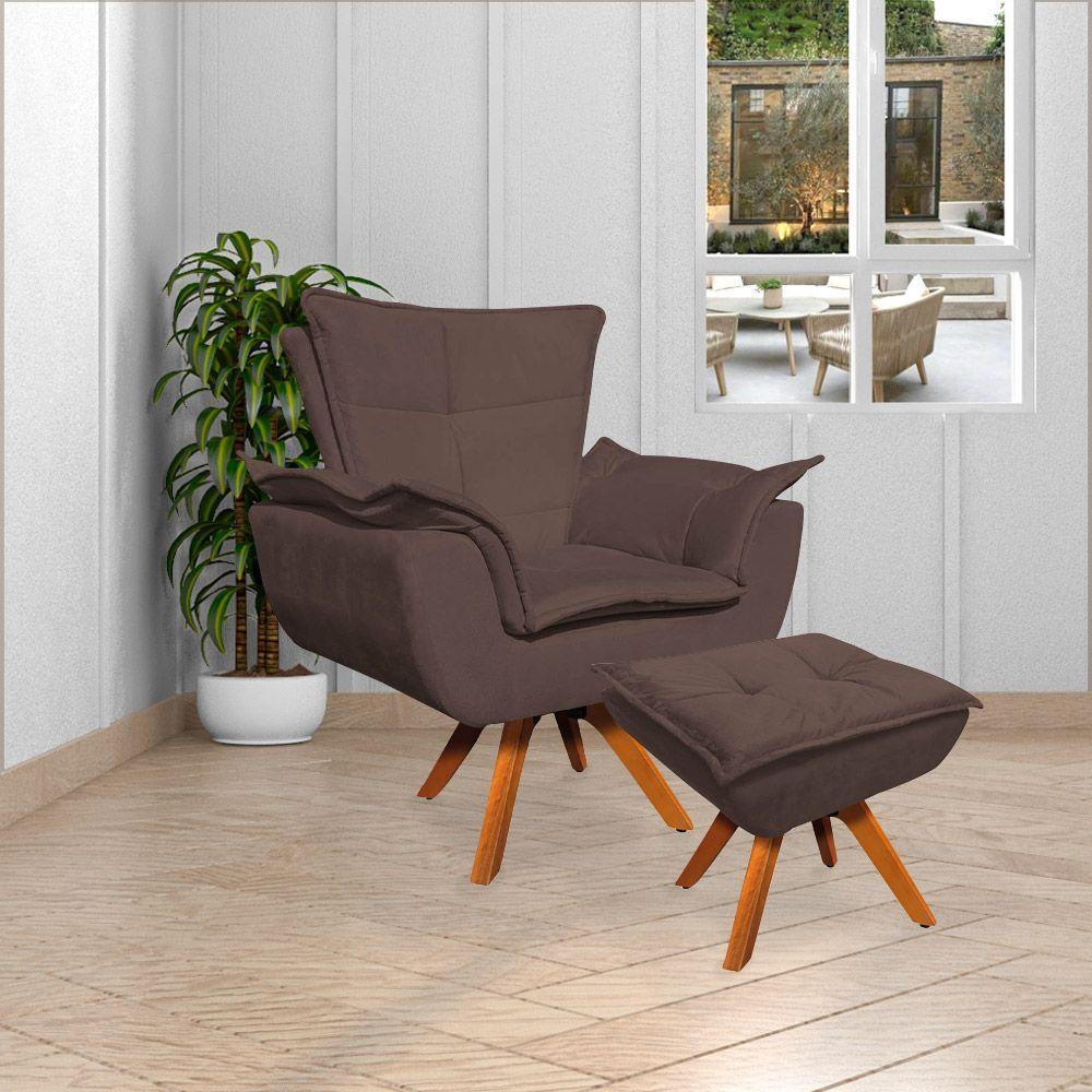 Kit 2 Puff'S Decorativos Base Giratória Em Madeira Charger Suede Marrom G19 - Gran Belo - 8