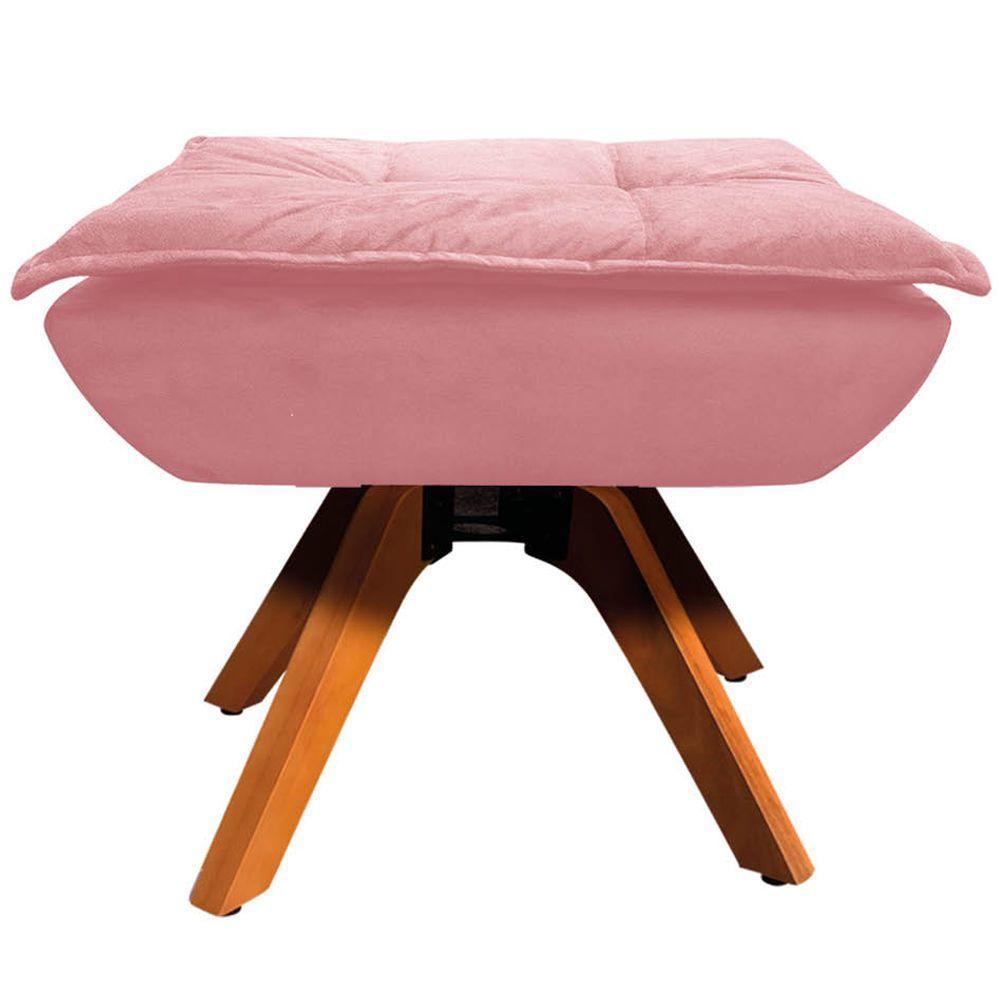Kit 2 Puff'S Decorativos Base Giratória Em Madeira Charger Suede Rosê G19 - Gran Belo - 4