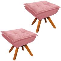 Kit 2 Puff'S Decorativos Base Giratória Em Madeira Charger Suede Rosê G19 - Gran Belo - 1