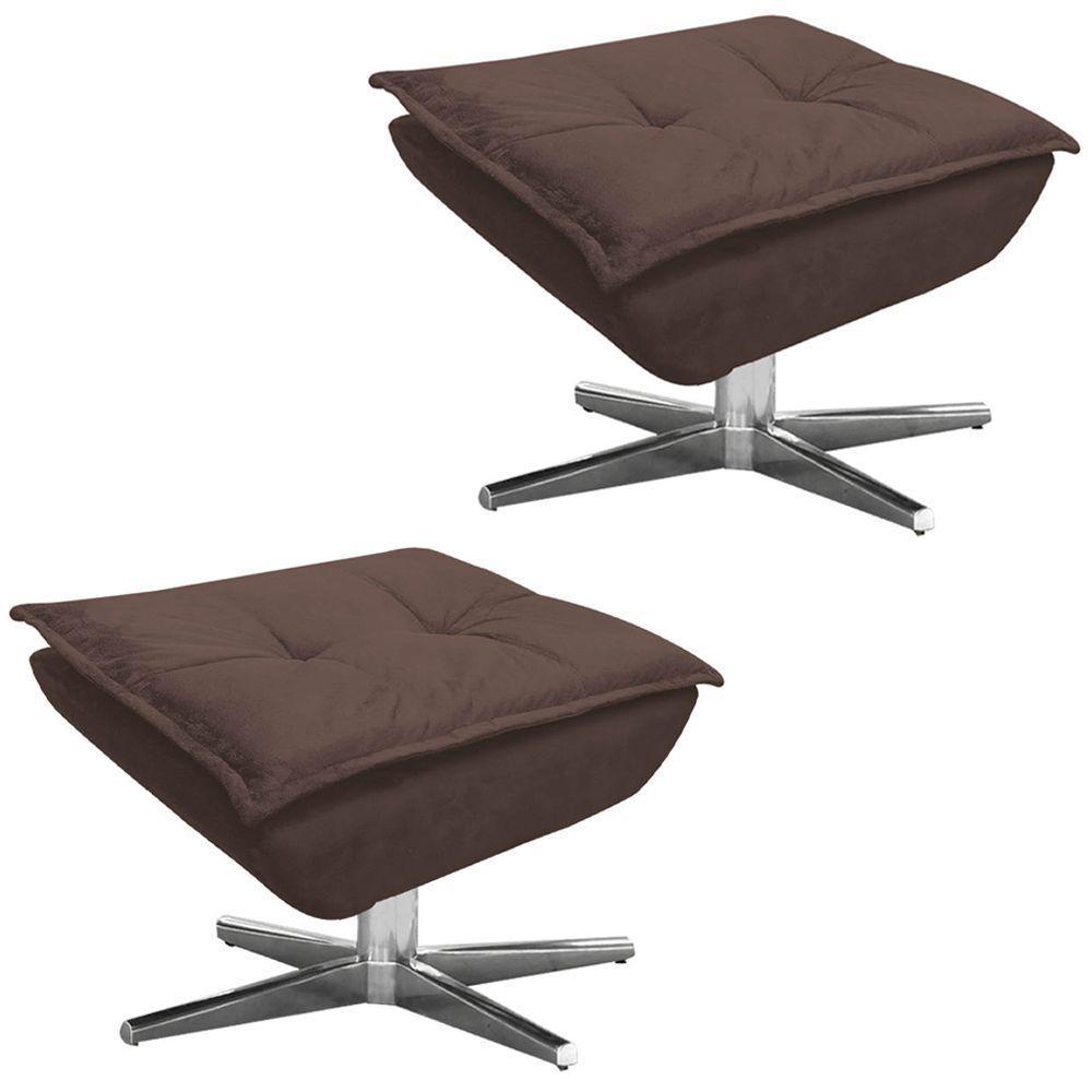 Kit 2 Puff'S Base Giratória Cromada Charger Suede Marrom - 1