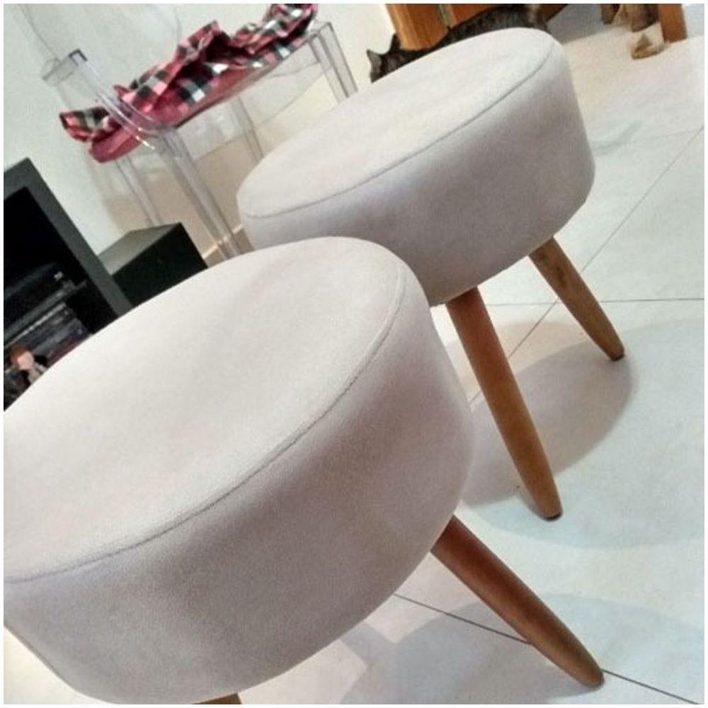 Kit 2 Puff Banqueta Redondo Para Sala Recepção Suede Bege Pés Palito - 4