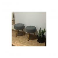 Kit 2 Puf, Puffs Para Sala E Hall De Entrada Redondo Pé Palito Suede Cinza - 2