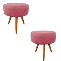 Kit 2 Puff Banqueta para Bancada de Maquiagem Suede Rosê Pés Palitos - 2