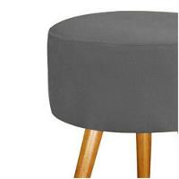 Kit 2 Puff Puf Banqueta Magnus Redondo Suede Cinza Pés Palito Castanho - 2