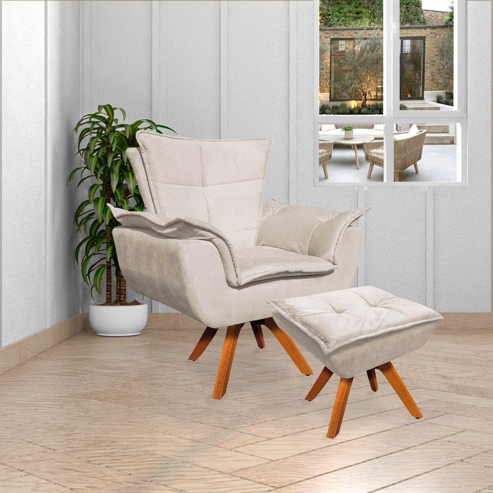 Kit 2 Puff'S Decorativos Base Giratória Em Madeira Charger Suede Bege G19 - Gran Belo - 8