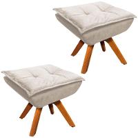 Kit 2 Puff'S Decorativos Base Giratória Em Madeira Charger Suede Bege G19 - Gran Belo - 1