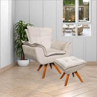 Kit 2 Puff'S Decorativos Base Giratória Em Madeira Charger Suede Bege G19 - Gran Belo - 8