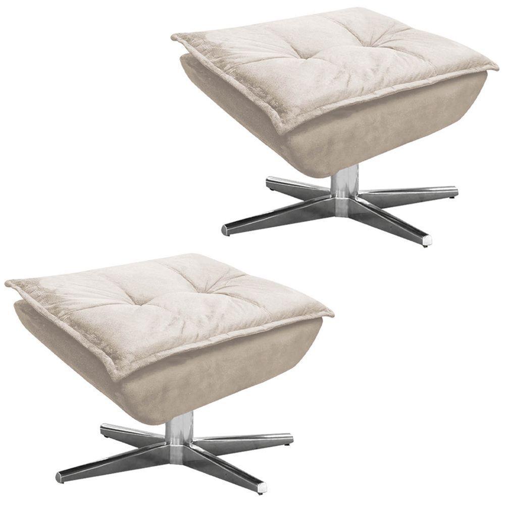 Kit 2 Puff'S Decorativos Base Giratória Cromada Charger Suede Bege G19 - Gran Belo - 1