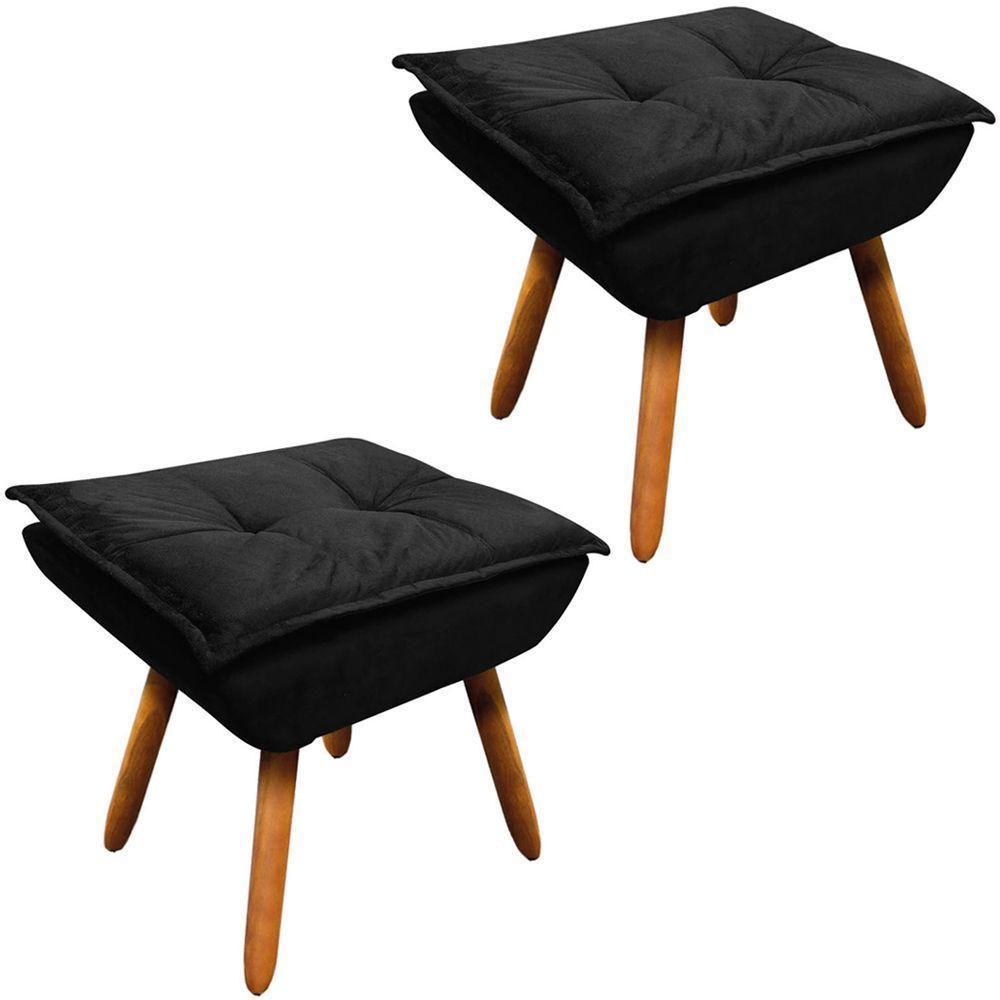 Kit 2 Puff'S Decorativos Pés Palito Charger Suede Preto G19 - Gran Belo - 1