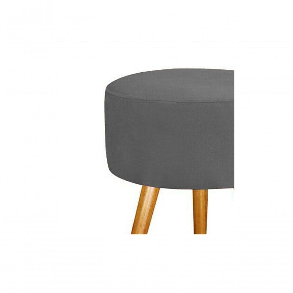 Kit 2 Puff Puf Banqueta Magnus Redondo Cinza Pés Castanho - 2