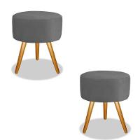 Kit 2 Puff Puf Banqueta Magnus Redondo Cinza Pés Castanho - 1