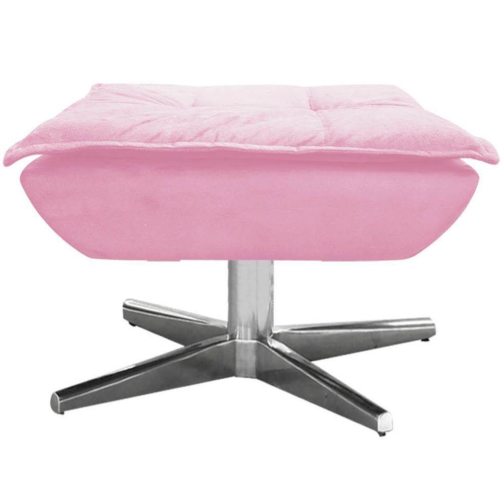 Kit 2 Puff'S Decorativos Base Giratória Cromada Charger Suede Rosa G19 - Gran Belo - 3