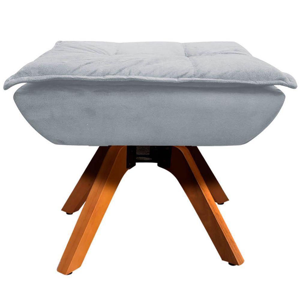 Kit 2 Puff'S Decorativos Base Giratória Em Madeira Charger Suede Cinza G19 - Gran Belo - 2