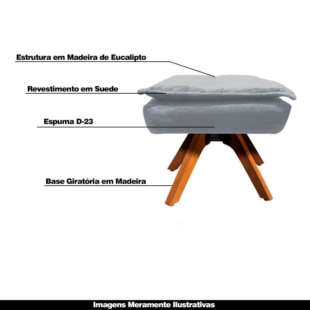 Kit 2 Puff'S Decorativos Base Giratória Em Madeira Charger Suede Cinza G19 - Gran Belo - 6