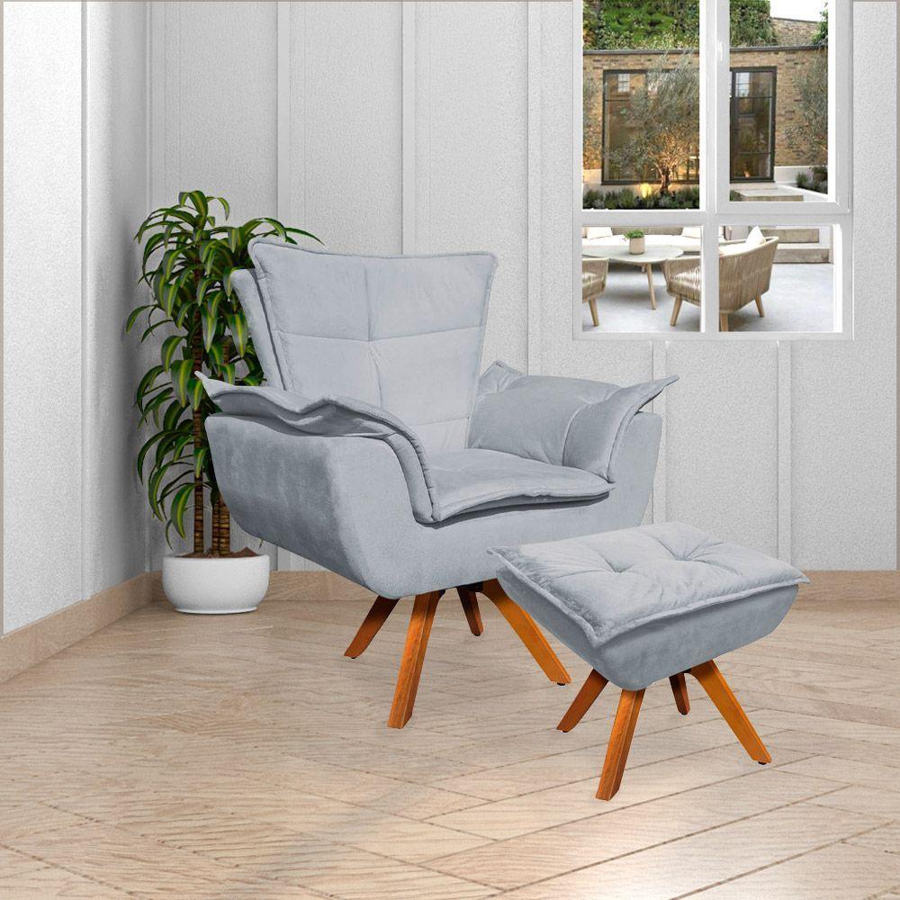 Kit 2 Puff'S Decorativos Base Giratória Em Madeira Charger Suede Cinza G19 - Gran Belo - 8