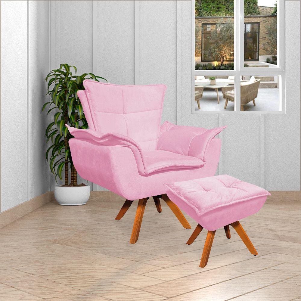 Kit 2 Puff'S Decorativos Base Giratória Em Madeira Charger Suede Rosa G19 - Gran Belo - 8