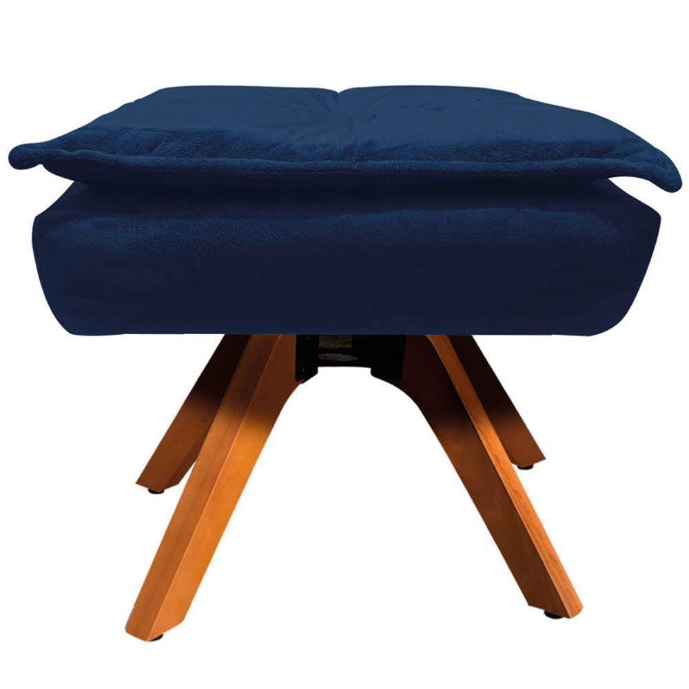 Kit 2 Puff'S Decorativos Base Giratória Em Madeira Charger Suede Azul Marinho G19 - Gran Belo - 3