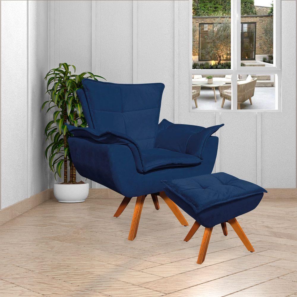 Kit 2 Puff'S Decorativos Base Giratória Em Madeira Charger Suede Azul Marinho G19 - Gran Belo - 8