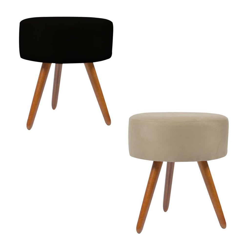 Puf Puff Para Sala Hall De Entrada Combo 1 Bege E 1 Preto - 1