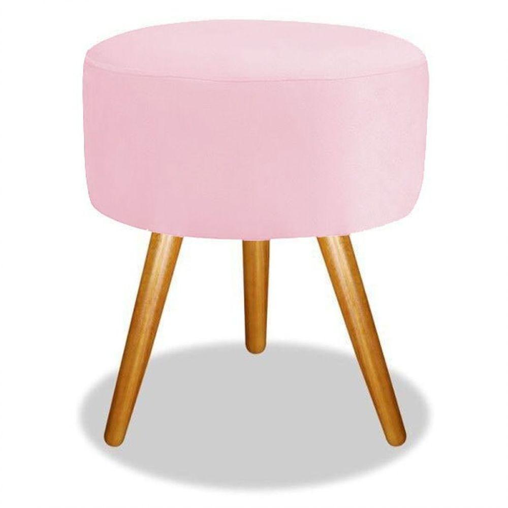Puf Puff Magnus Redondo Decorativo Pé Palito Suede Rosa Bebê - 1