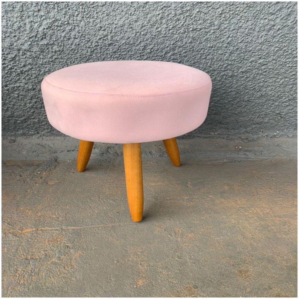Puf Puff Magnus Redondo Decorativo Pé Palito Suede Rosa Bebê - 2