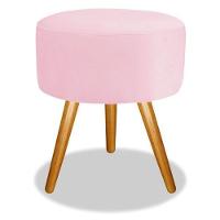 Puf Puff Magnus Redondo Decorativo Pé Palito Suede Rosa Bebê - 1