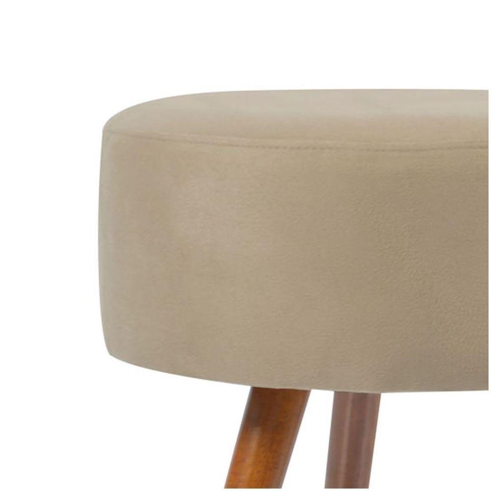 Puf Puff Banqueta Magnus Redondo Suede Bege Pés Palito Castanho - 2