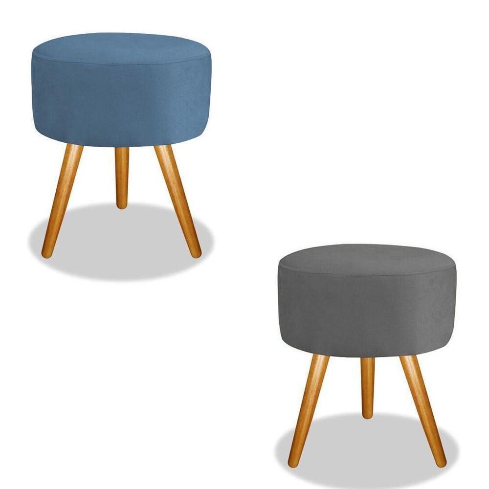 Puf Puff Para Sala E Hall De Entrada Combo 1Cinza E 1 Azul Marinho - 1