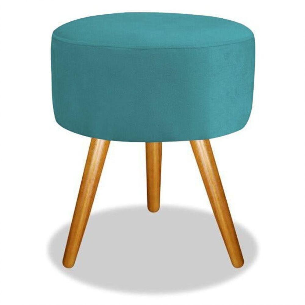 Puf Puff Banqueta Magnus Redondo Suede Azul Tiffany Pé Palito - 1