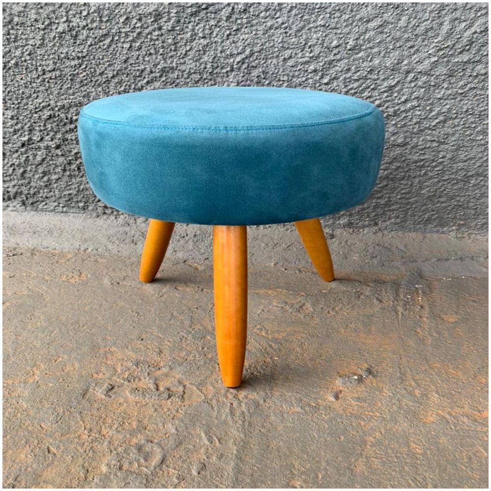 Puf Puff Banqueta Magnus Redondo Suede Azul Tiffany Pé Palito - 2