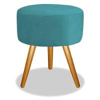 Puf Puff Banqueta Magnus Redondo Suede Azul Tiffany Pé Palito - 1