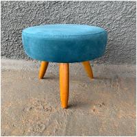 Puf Puff Banqueta Magnus Redondo Suede Azul Tiffany Pé Palito - 2