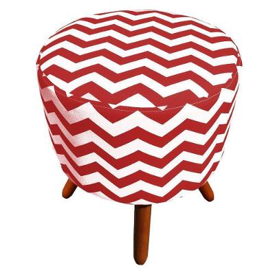 Puff Banqueta Decorativa Dora Redondo Estampado Vermelho