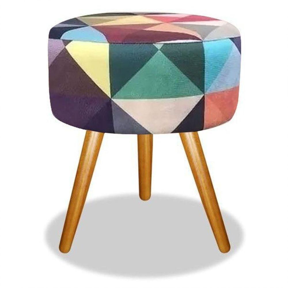 Puff Banqueta Magnus Redondo Triangulo Pés Castanho - 1