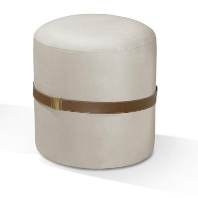 Puff Berlim Decorativo Redondo Com Cinta Areia Areia