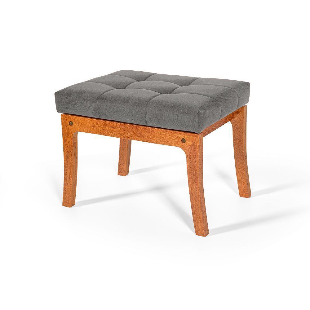 Puff De Madeira Com Estofado Retangular Veneza Cinza - 1