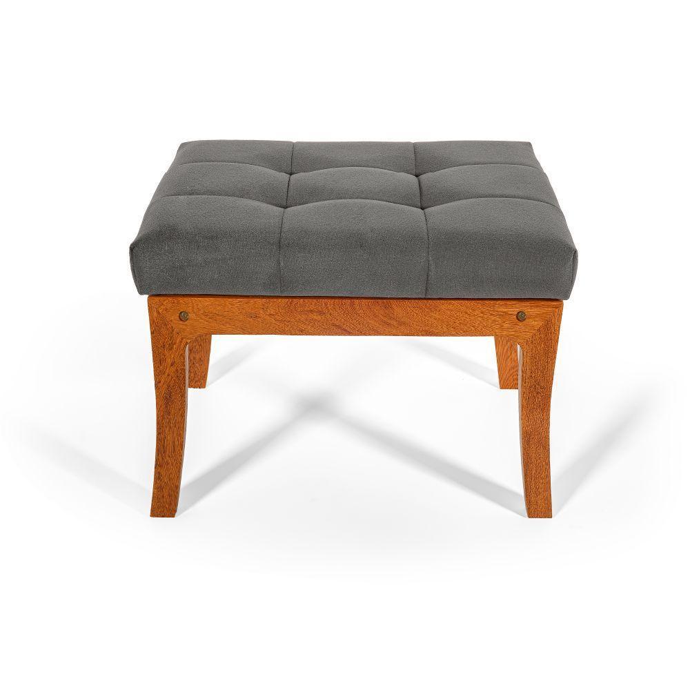 Puff De Madeira Com Estofado Retangular Veneza Cinza - 2