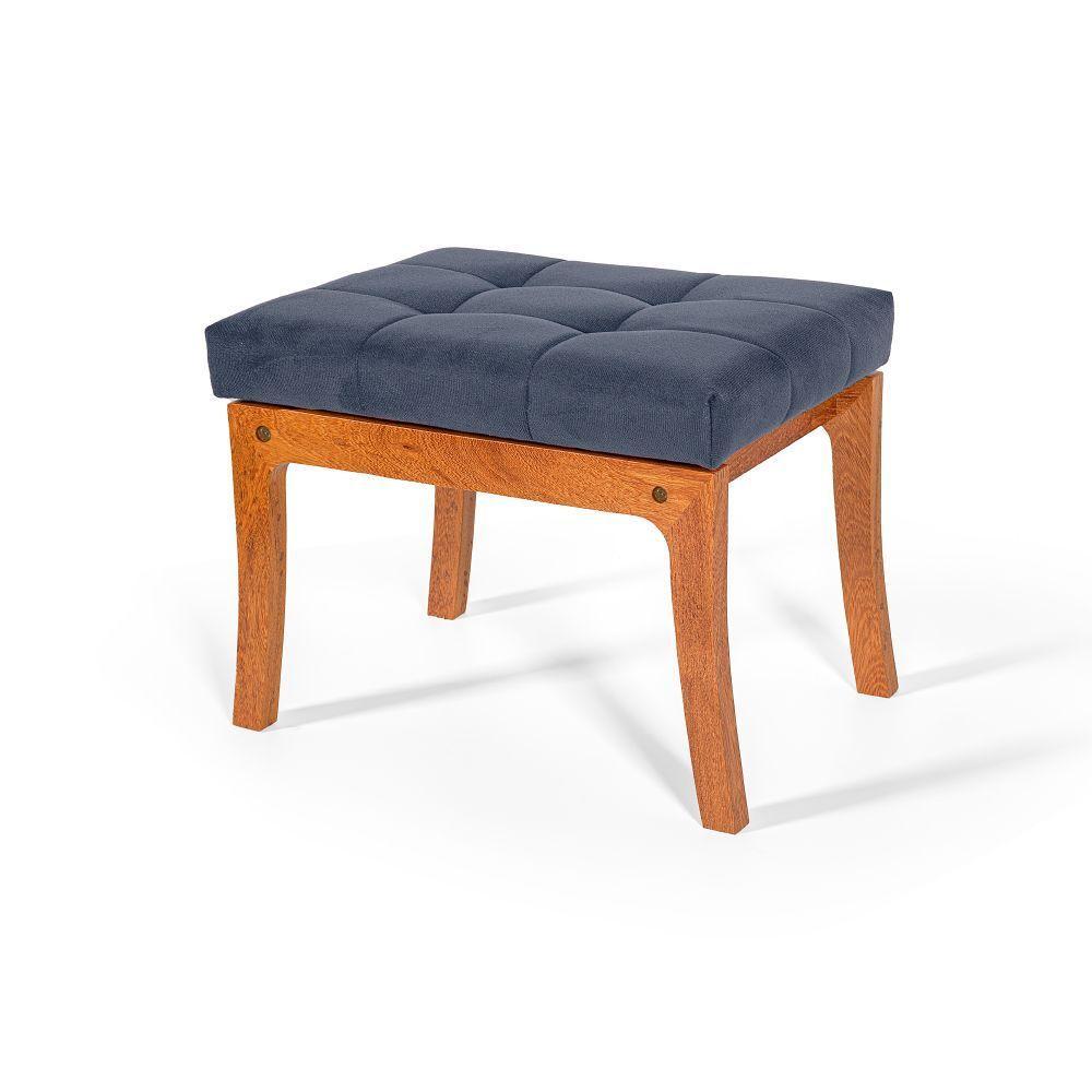 Puff De Madeira Com Estofado Retangular Veneza Azul - 1