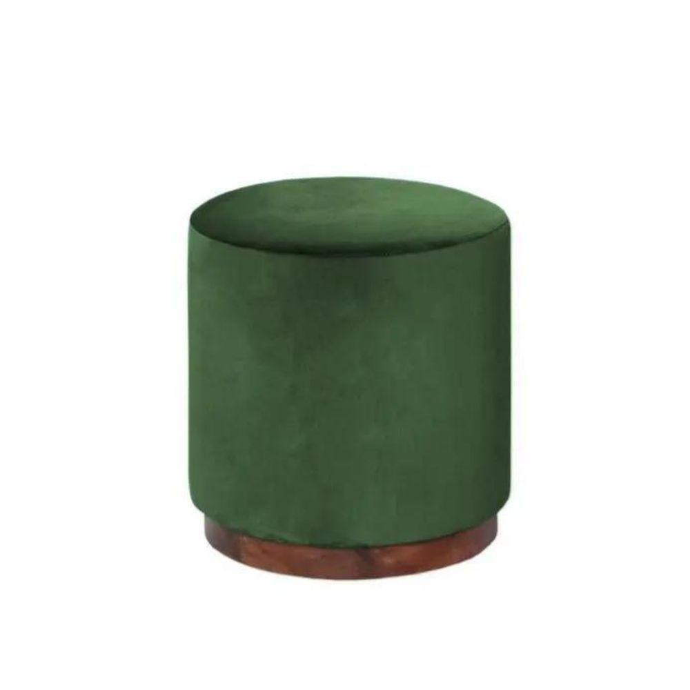 Puff Barcelona Decorativo Com Veludo Verde E Base Madeira - 1