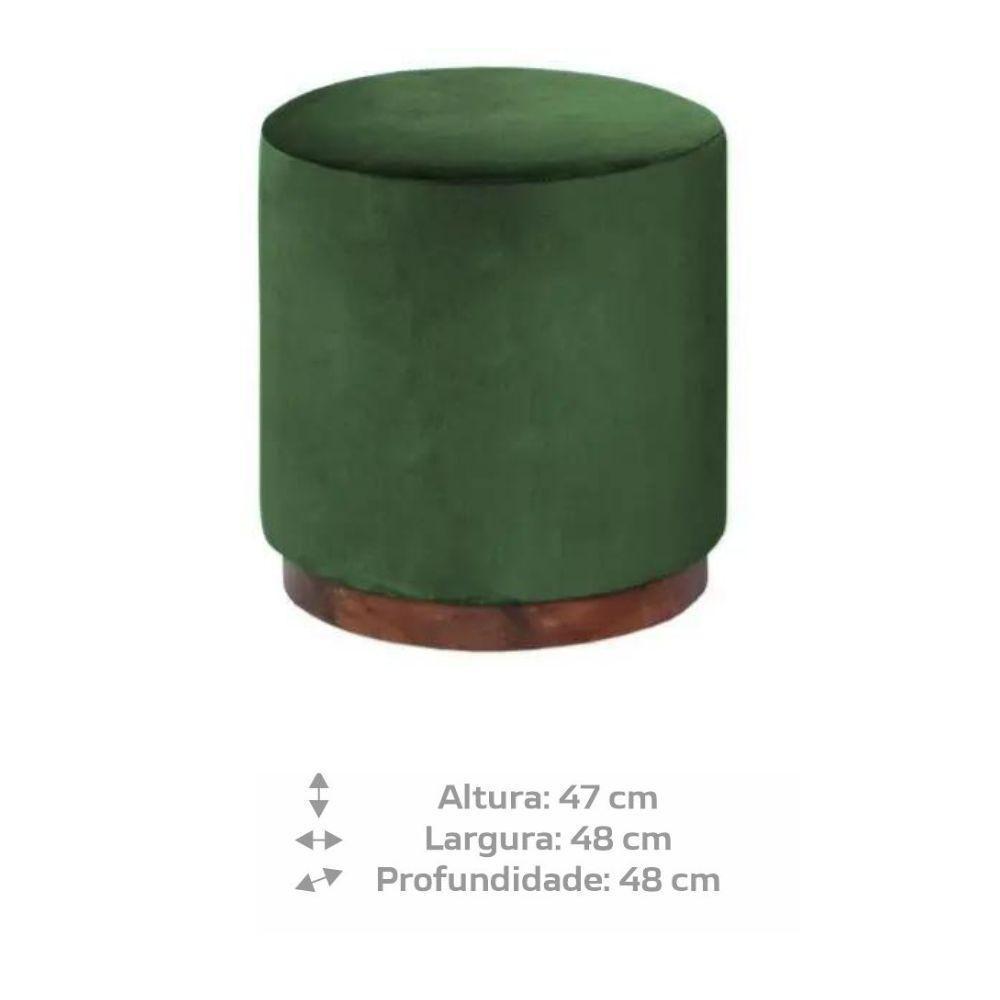 Puff Barcelona Decorativo Com Veludo Verde E Base Madeira - 3