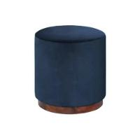 Puff Barcelona Decorativo Com Veludo Azul E Base Madeira - 1