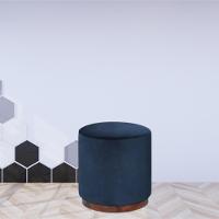 Puff Barcelona Decorativo Com Veludo Azul E Base Madeira - 4