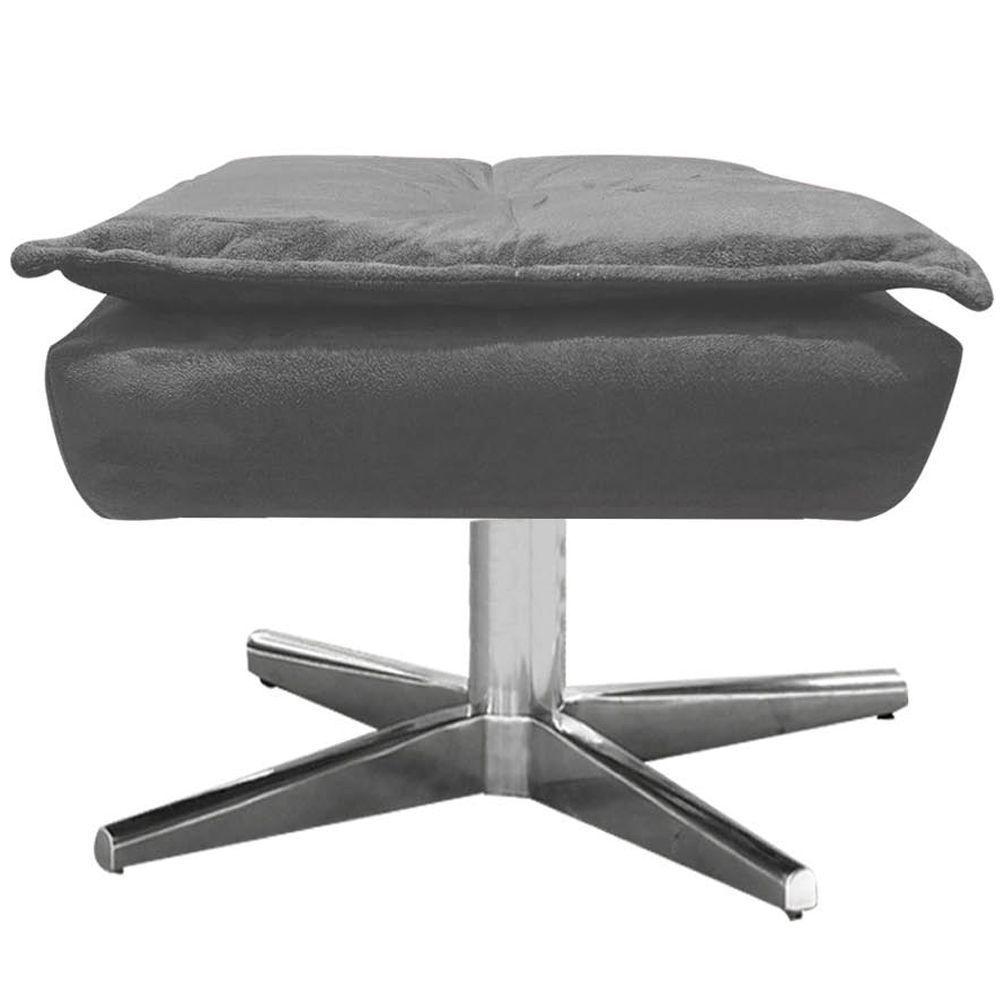Puff Decorativo Base Giratória Cromada Charger Suede Grafite G19 - Gran Belo - 3