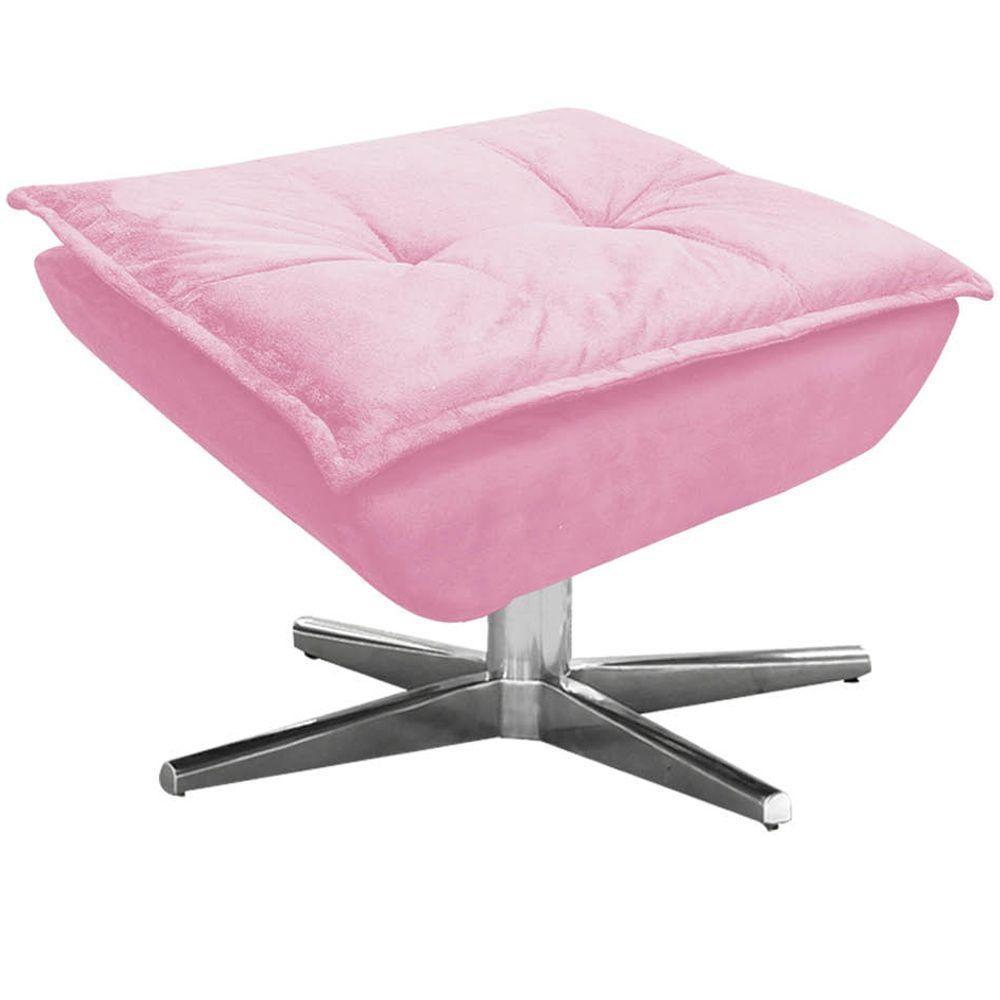 Puff Decorativo Base Giratória Cromada Charger Suede Rosa G19 - Gran Belo - 1